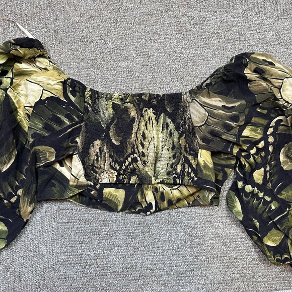 Farm Rio Butterfly Wing Green Print Cropped Vacation / Beach / Travel Top Size P - Picture 6 of 6